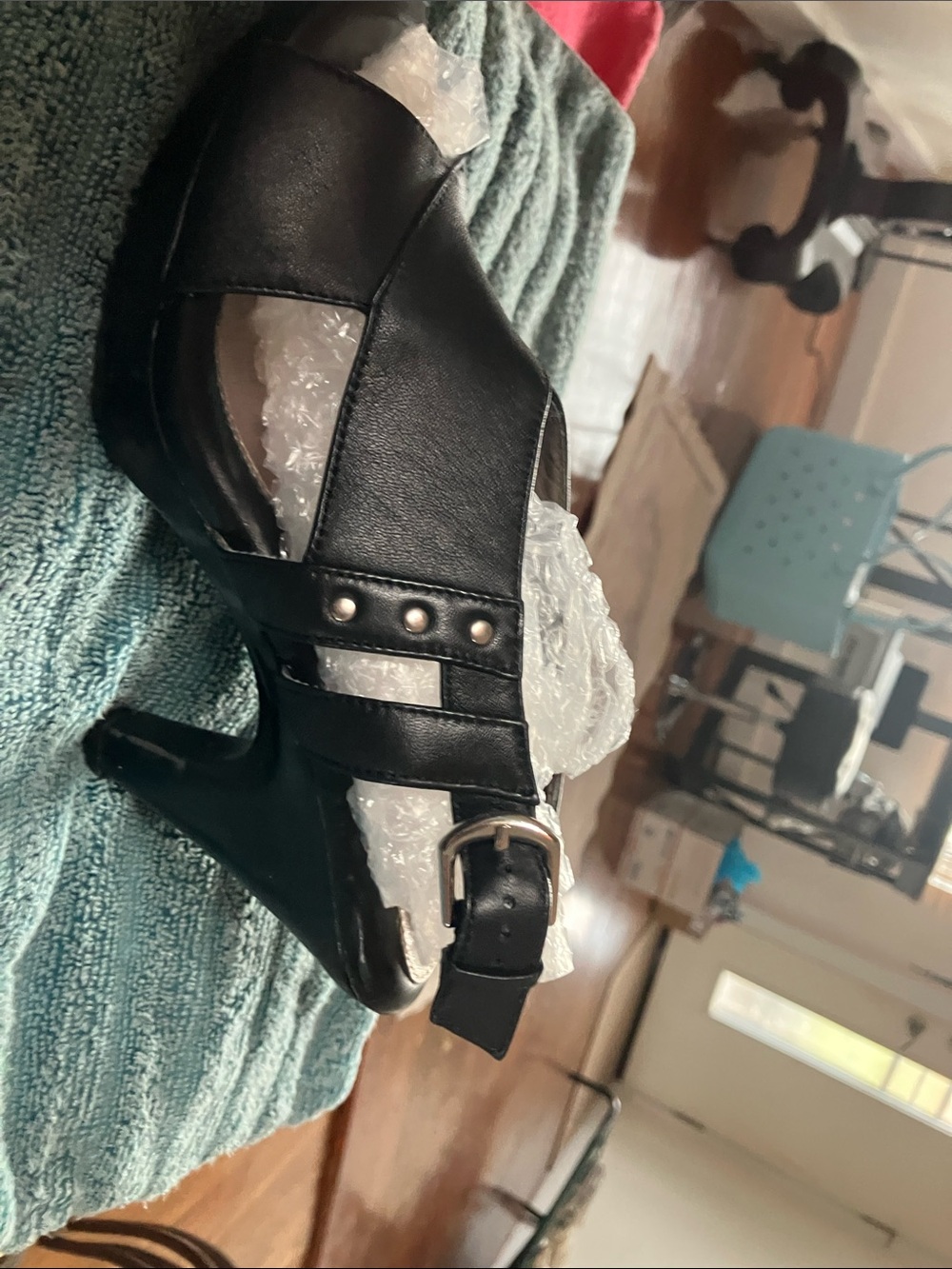 AEROSOLES Black Cutout Mid-Heel Sandals with Stud Detail